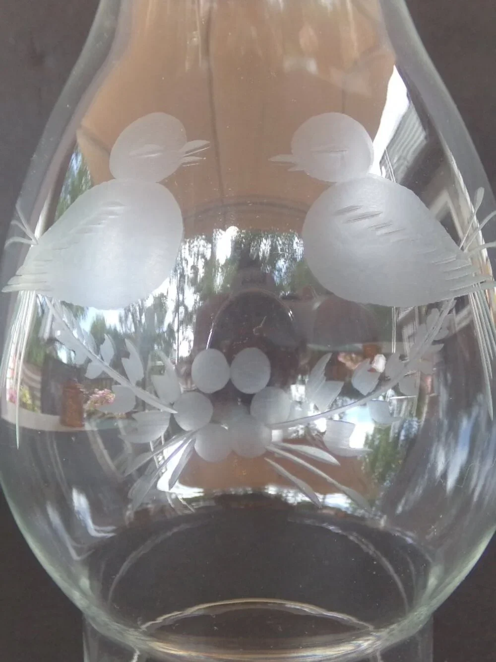 Hurricane Lamp Globe Oil Chimney Clear Etched Birds Replacement Glass Cover